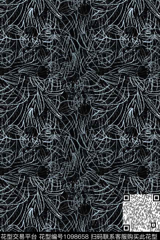 线条抽象花卉手绘线条笔触传统印花华亿平台下载（图片编号: 1098658） - 瓦栏（Walan）