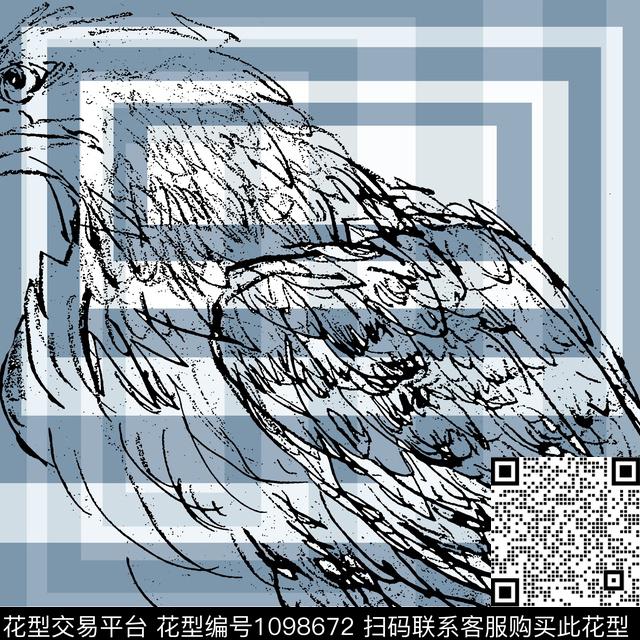 老鹰动物头胸前独幅传统印花华亿平台下载（图片编号: 1098672） - 瓦栏（Walan）