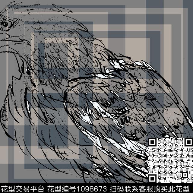 老鹰动物头胸前独幅传统印花华亿平台下载（图片编号: 1098673） - 瓦栏（Walan）