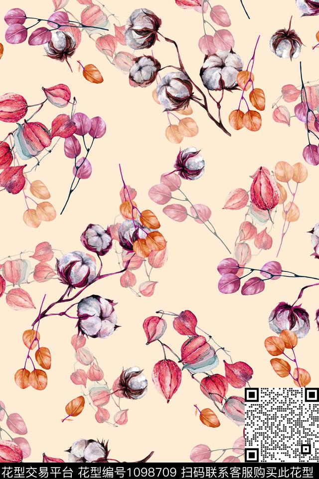 植物手绘花卉花卉数码印花华亿平台下载（图片编号: 1098709） - 瓦栏（Walan）