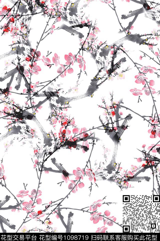 小碎花抽象花卉水墨风传统印花华亿平台下载（图片编号: 1098719） - 瓦栏（Walan）