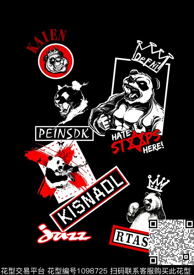 熊猫时尚流行珠宝宝石数码印花华亿平台下载（图片编号: 1098725） - 瓦栏（Walan）