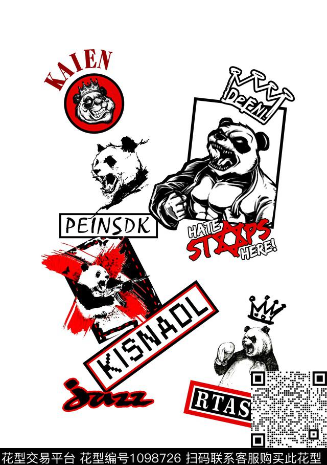 熊猫时尚流行珠宝宝石数码印花华亿平台下载（图片编号: 1098726） - 瓦栏（Walan）