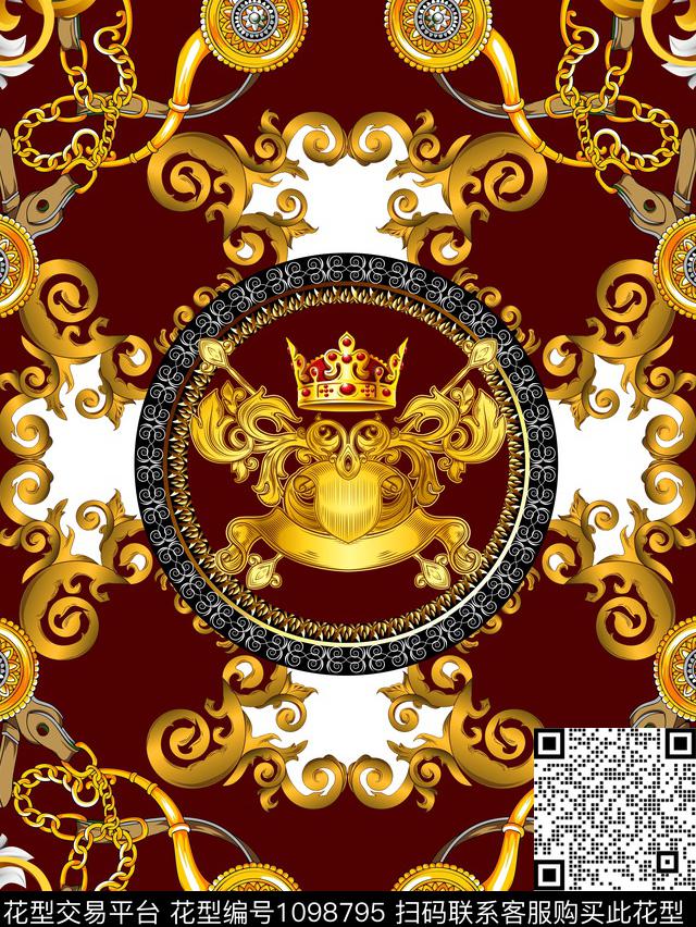 链条欧式定位花宫廷风数码印花华亿平台下载（图片编号: 1098795） - 瓦栏（Walan）
