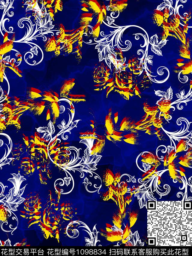 花边抽象花卉潮风数码印花华亿平台下载（图片编号: 1098834） - 瓦栏（Walan）
