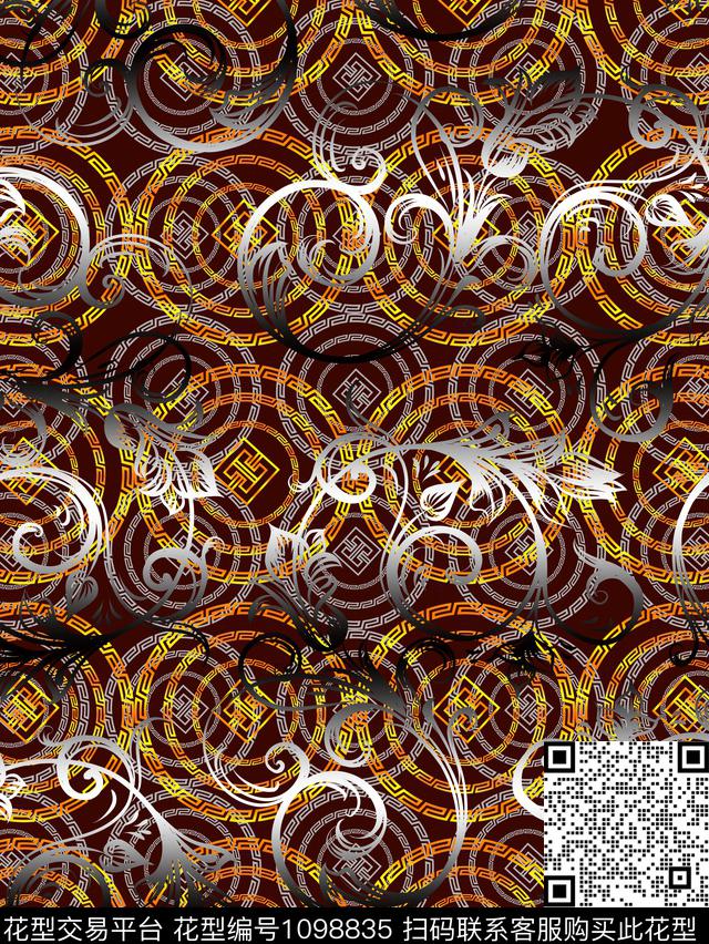 渐变花纹回形纹潮风数码印花华亿平台下载（图片编号: 1098835） - 瓦栏（Walan）