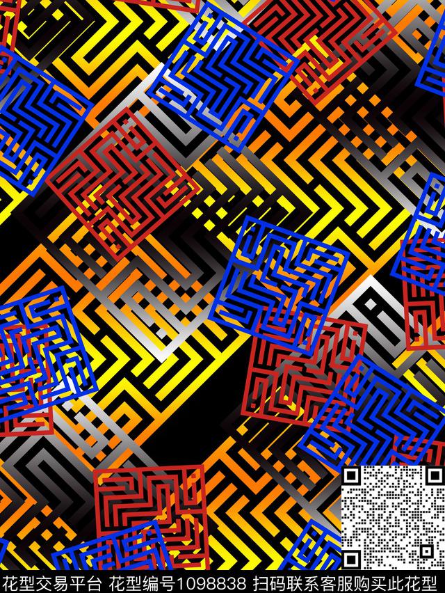 欧式风抽象回形纹潮风数码印花华亿平台下载（图片编号: 1098838） - 瓦栏（Walan）