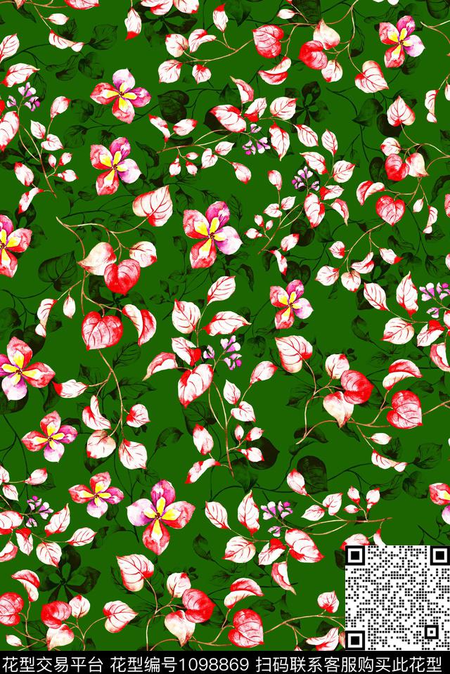 手绘花卉女装花卉数码印花华亿平台下载（图片编号: 1098869） - 瓦栏（Walan）