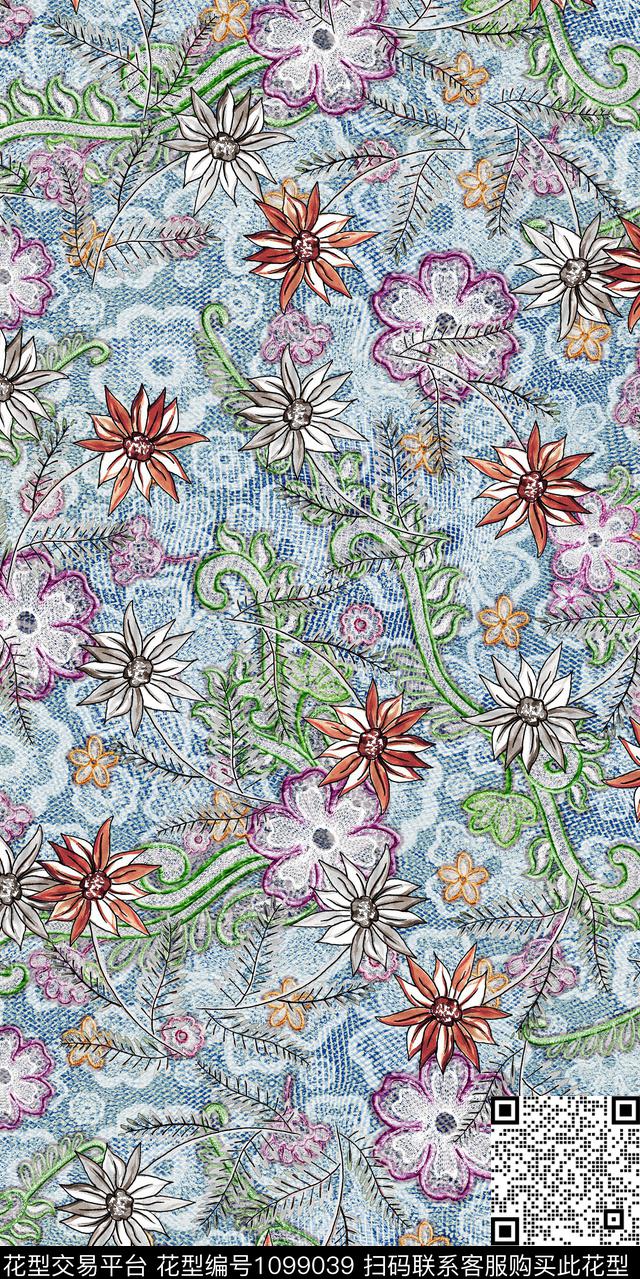 数码华亿平台民族风花卉数码印花华亿平台下载（图片编号: 1099039） - 瓦栏（Walan）