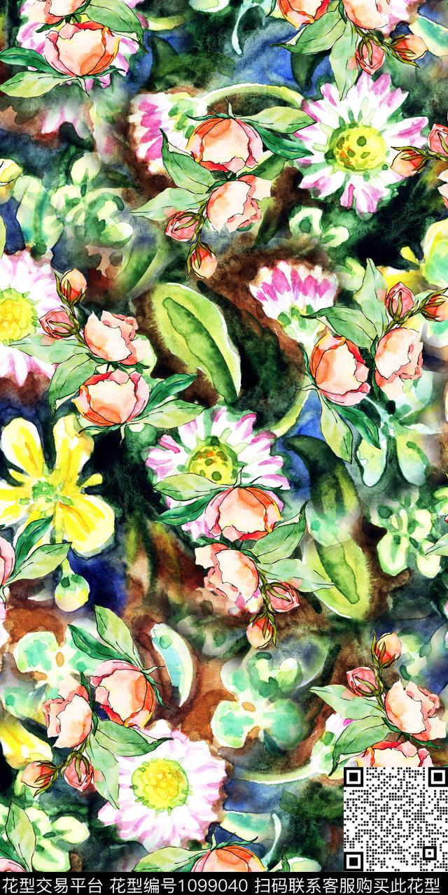 数码华亿平台花卉大牌风数码印花华亿平台下载（图片编号: 1099040） - 瓦栏（Walan）