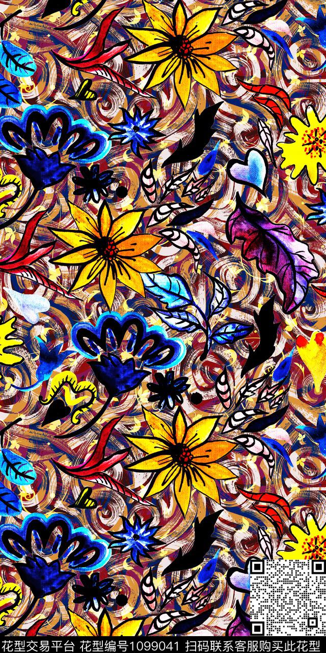 数码华亿平台民族风花卉数码印花华亿平台下载（图片编号: 1099041） - 瓦栏（Walan）