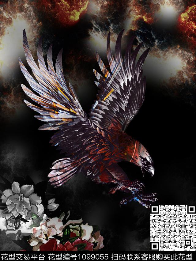 黑白华亿平台老鹰男T数码印花华亿平台下载（图片编号: 1099055） - 瓦栏（Walan）