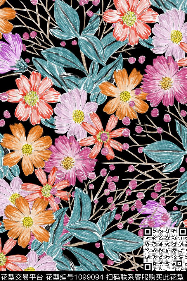 花卉女装电脑手绘数码印花华亿平台下载（图片编号: 1099094） - 瓦栏（Walan）