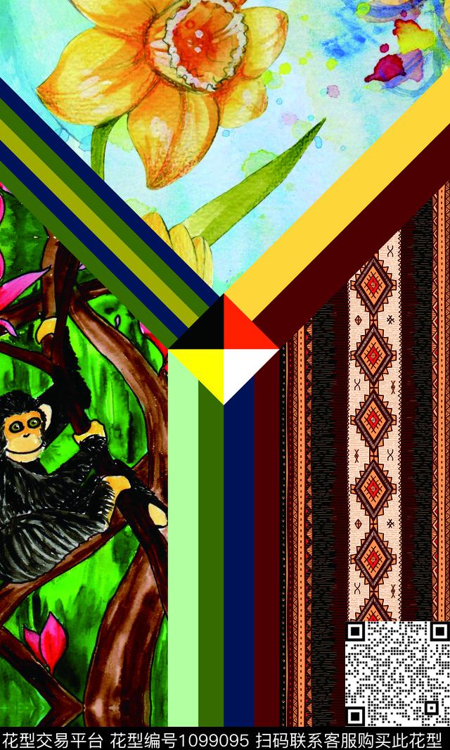 数码华亿平台民族风抽象数码印花华亿平台下载（图片编号: 1099095） - 瓦栏（Walan）