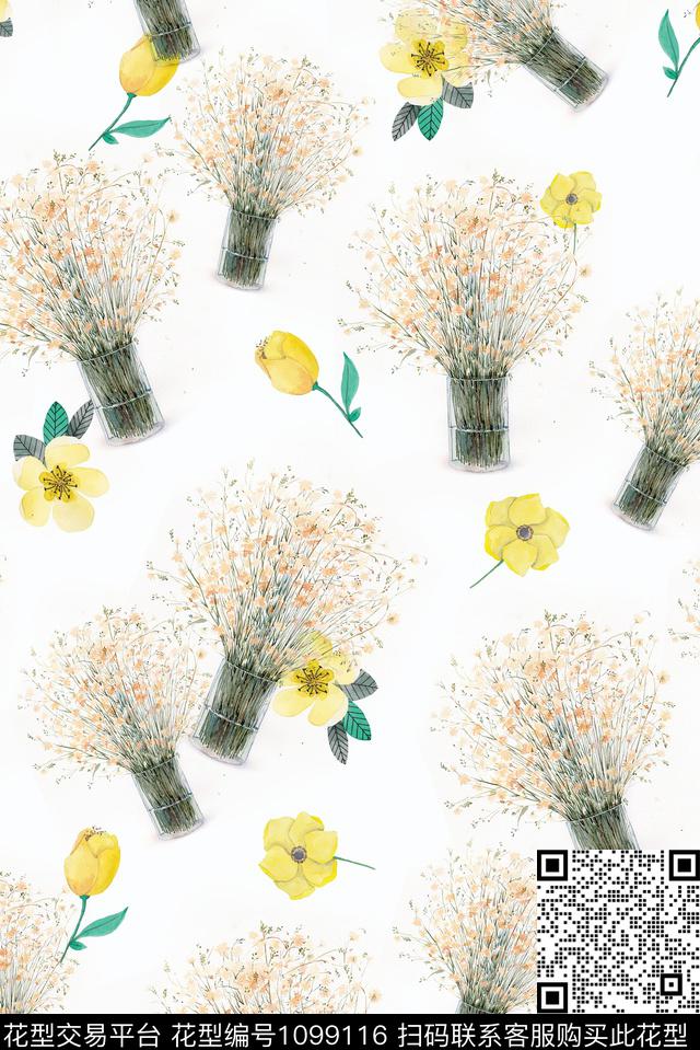 手绘花卉小碎花数码华亿平台数码印花华亿平台下载（图片编号: 1099116） - 瓦栏（Walan）
