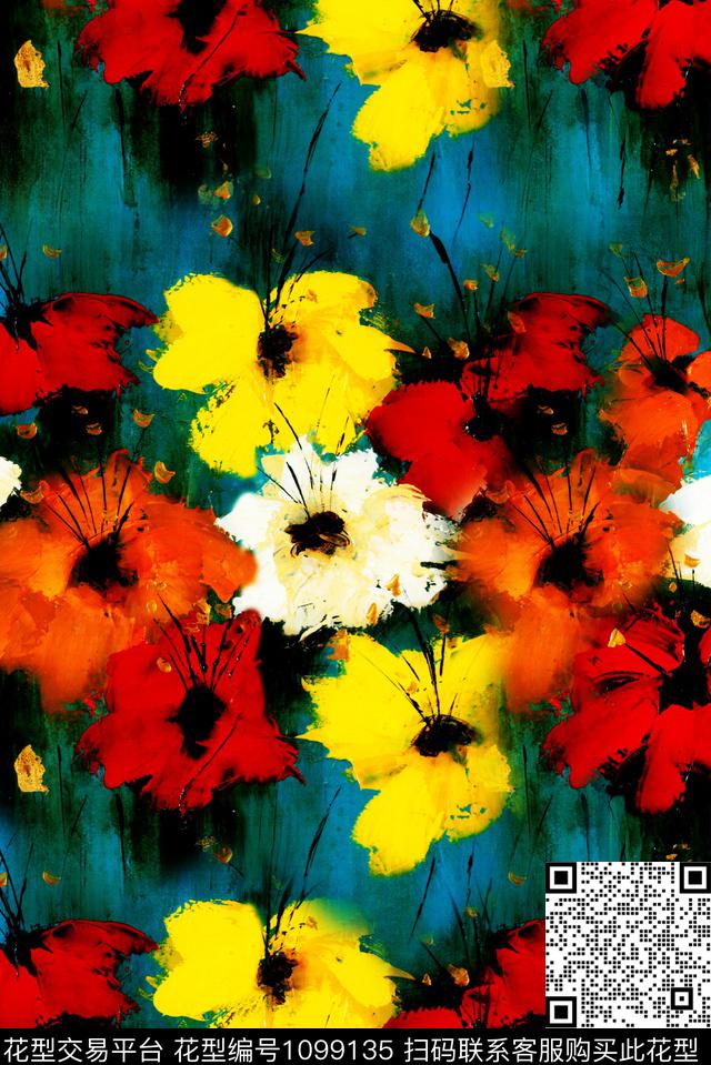 数码华亿平台抽象花卉数码印花华亿平台下载（图片编号: 1099135） - 瓦栏（Walan）