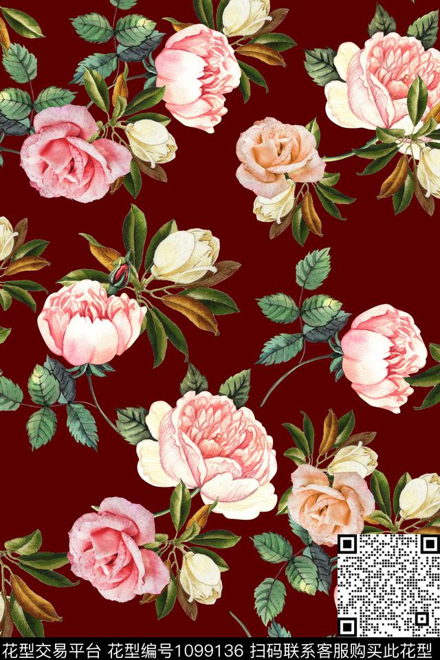 植物手绘花卉花卉数码印花华亿平台下载（图片编号: 1099136） - 瓦栏（Walan）