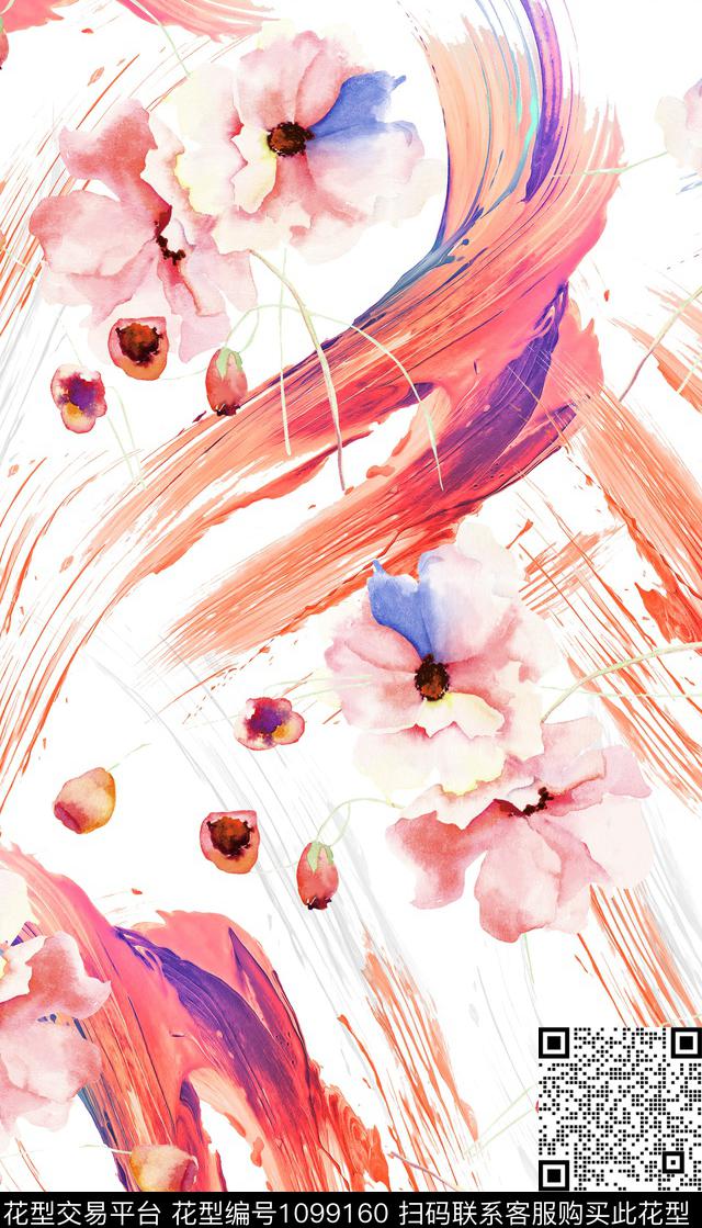 褪色花卉水彩花卉水彩涂鸦数码印花华亿平台下载（图片编号: 1099160） - 瓦栏（Walan）