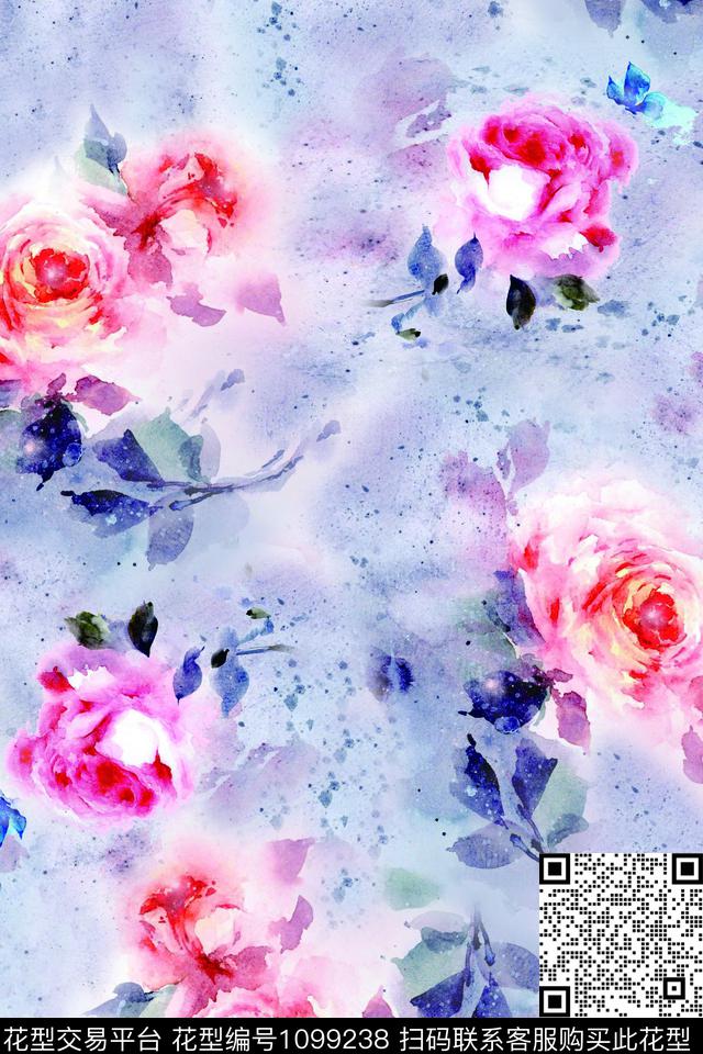 花卉渐变优美数码印花华亿平台下载（图片编号: 1099238） - 瓦栏（Walan）