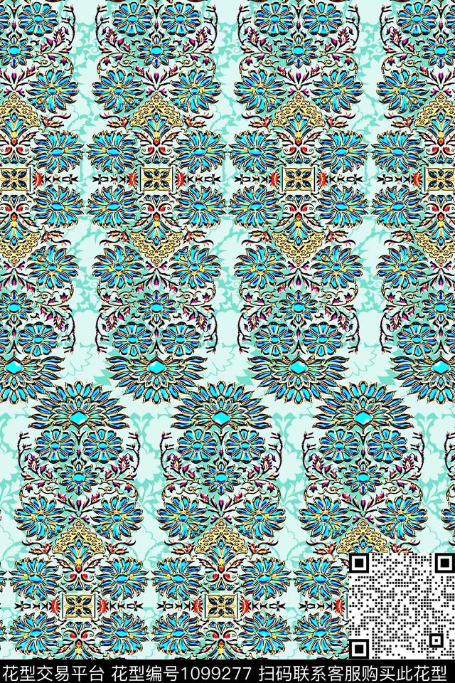 数码华亿平台古典纹样花纹数码印花华亿平台下载（图片编号: 1099277） - 瓦栏（Walan）