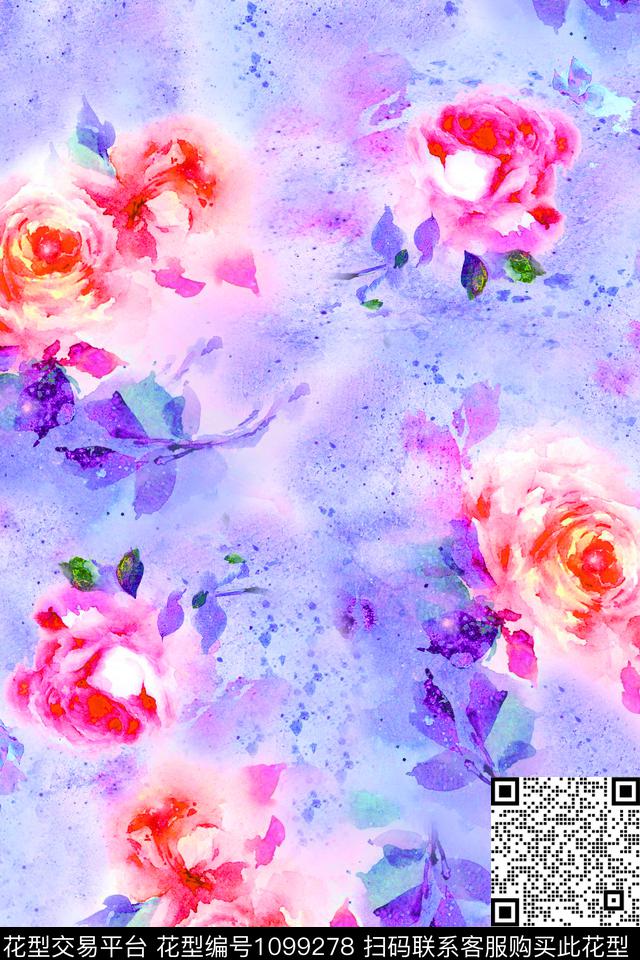 花卉渐变优美数码印花华亿平台下载（图片编号: 1099278） - 瓦栏（Walan）