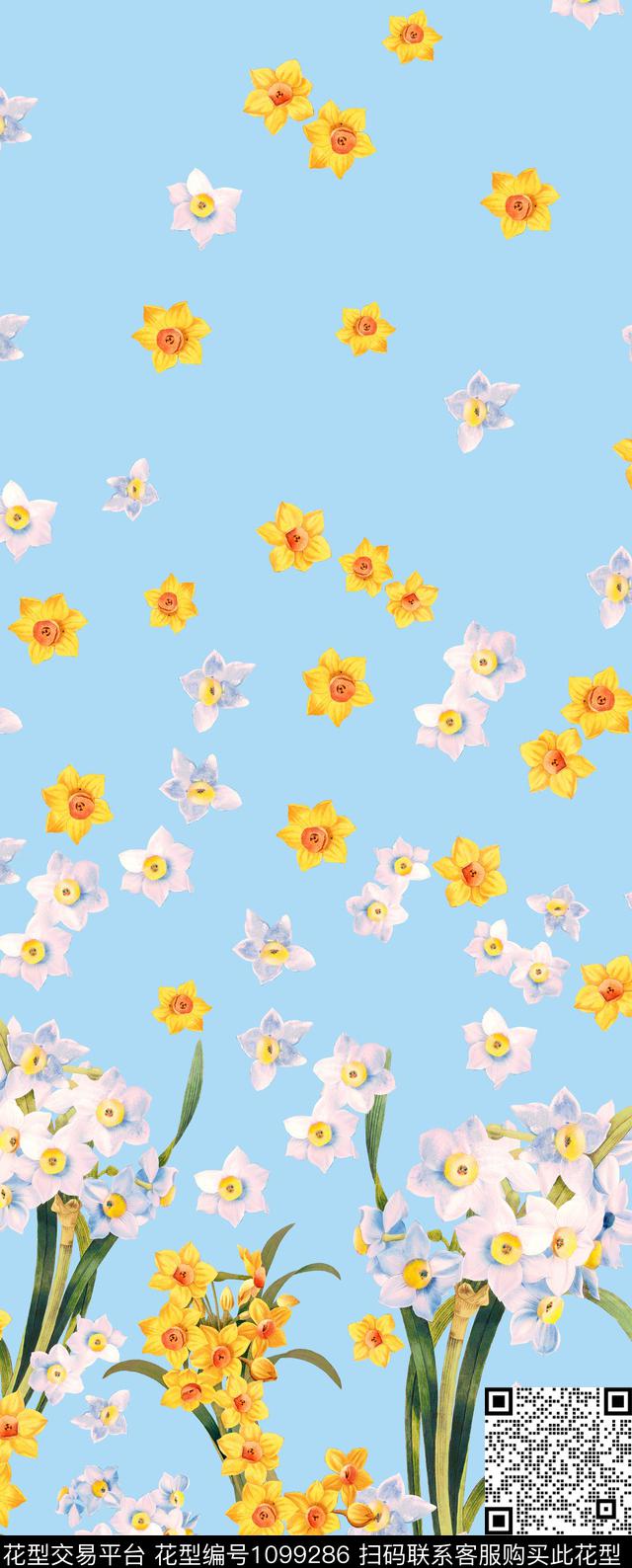 定位花水仙花大牌风数码印花华亿平台下载（图片编号: 1099286） - 瓦栏（Walan）