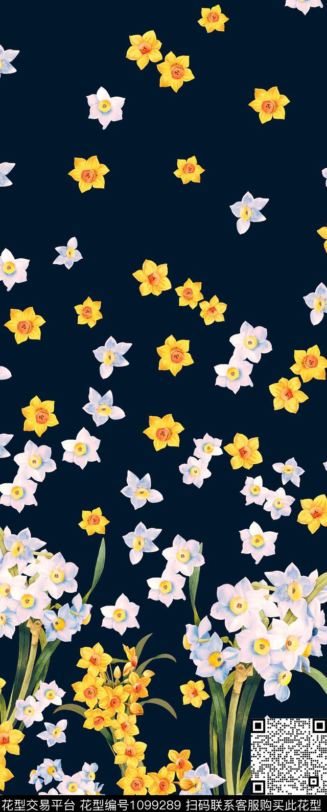 定位花水仙花大牌风数码印花华亿平台下载（图片编号: 1099289） - 瓦栏（Walan）