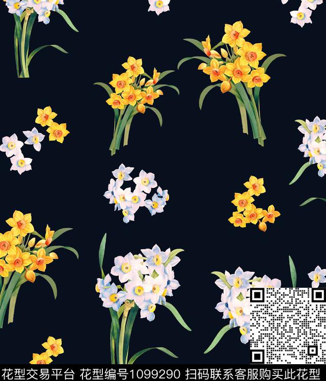 水仙花兰花大牌风数码印花华亿平台下载（图片编号: 1099290） - 瓦栏（Walan）