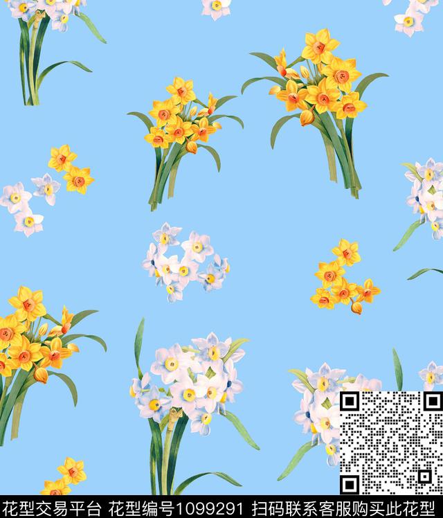 水仙花兰花大牌风数码印花华亿平台下载（图片编号: 1099291） - 瓦栏（Walan）