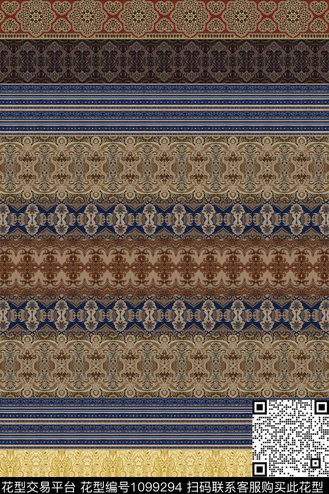 二方连续棕色民族风数码印花华亿平台下载（图片编号: 1099294） - 瓦栏（Walan）