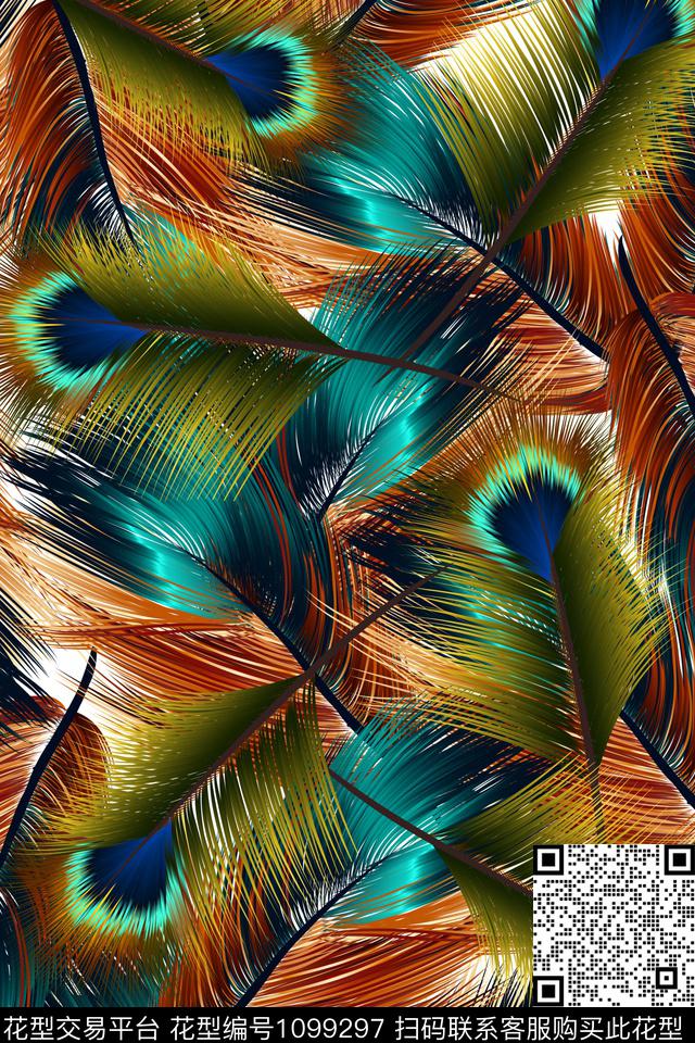 炫彩女装孔雀毛数码印花华亿平台下载（图片编号: 1099297） - 瓦栏（Walan）