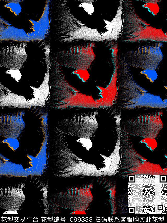 剪影动物飞鹰数码印花华亿平台下载（图片编号: 1099333） - 瓦栏（Walan）