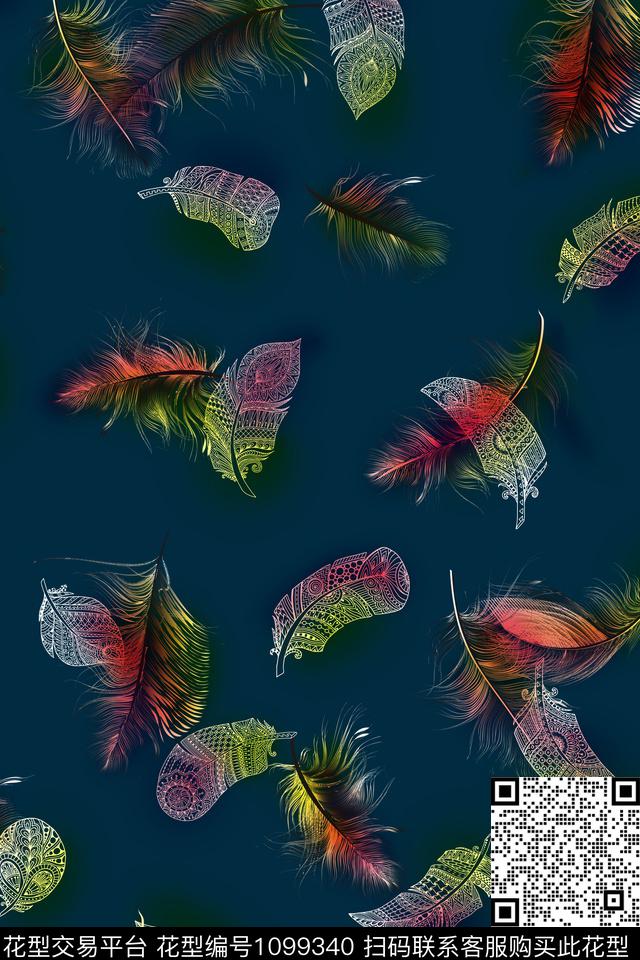 羽毛几何动物数码印花华亿平台下载（图片编号: 1099340） - 瓦栏（Walan）