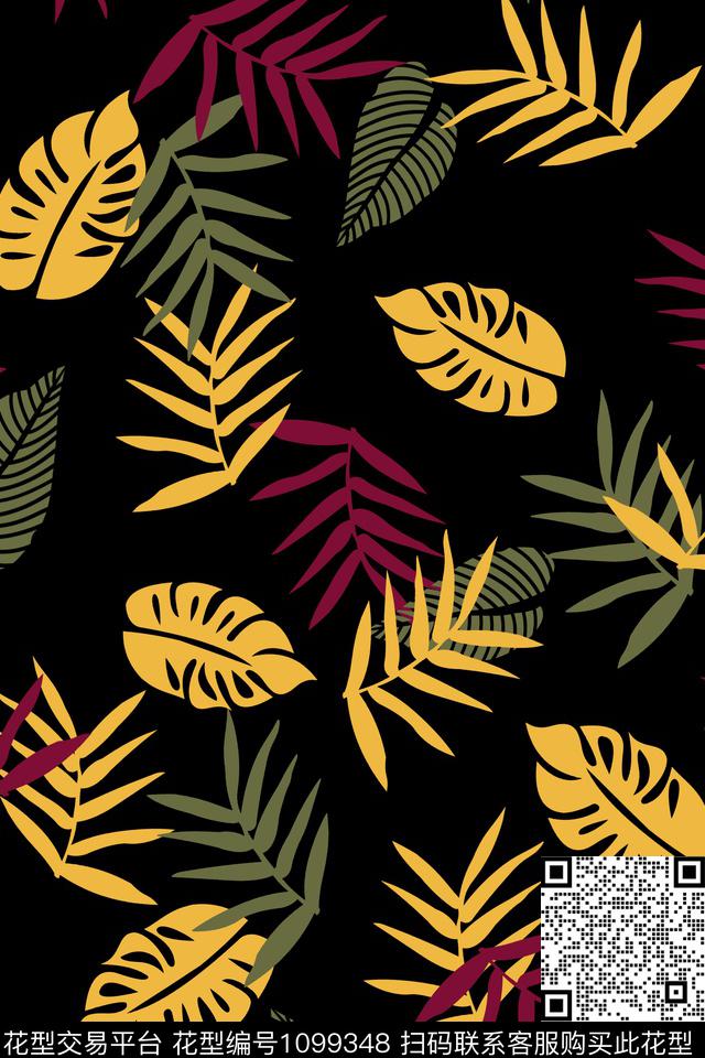 彩底花卉花卉绿植树叶传统印花华亿平台下载（图片编号: 1099348） - 瓦栏（Walan）