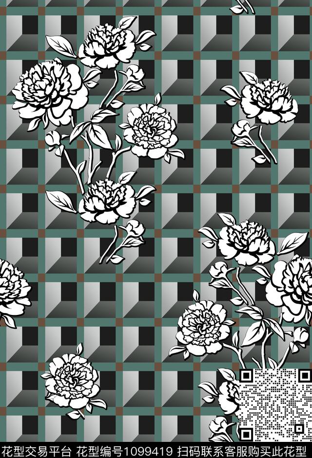 花卉女装几何数码印花华亿平台下载（图片编号: 1099419） - 瓦栏（Walan）
