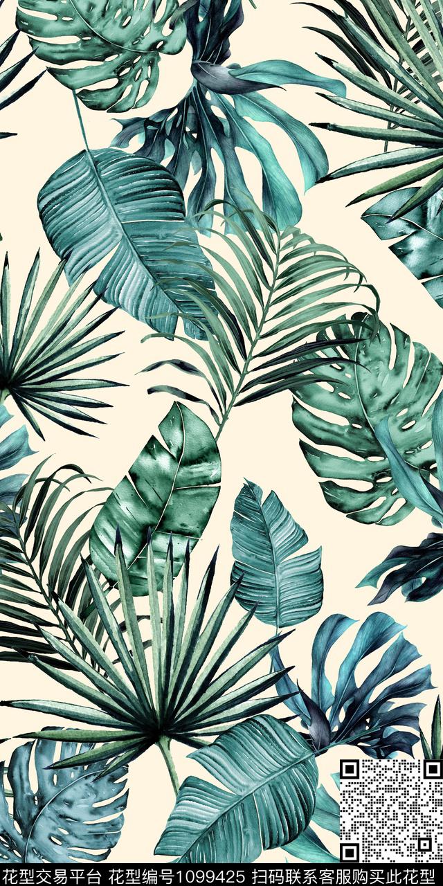 休闲热带华亿平台棕榈树数码印花华亿平台下载（图片编号: 1099425） - 瓦栏（Walan）