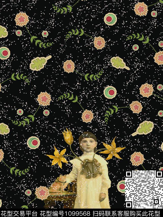 小碎花少女欧式定位花数码印花华亿平台下载（图片编号: 1099568） - 瓦栏（Walan）