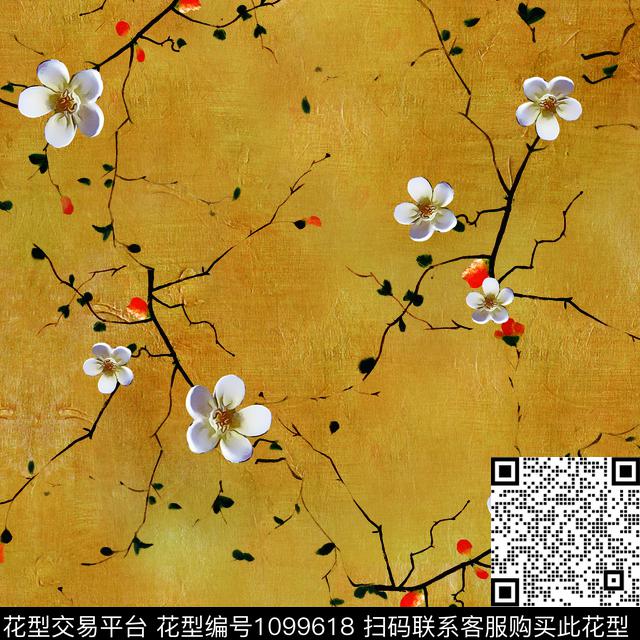 手绘花卉复古数码印花华亿平台下载（图片编号: 1099618） - 瓦栏（Walan）