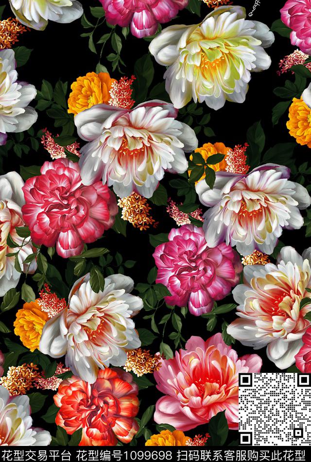 花卉牡丹大牌风数码印花华亿平台下载（图片编号: 1099698） - 瓦栏（Walan）