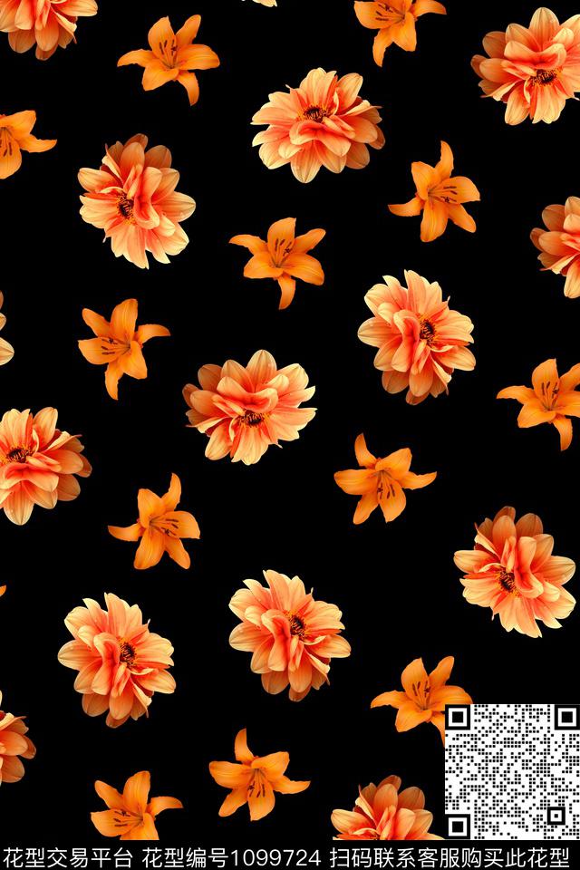 淑女大花定位花数码印花华亿平台下载（图片编号: 1099724） - 瓦栏（Walan）