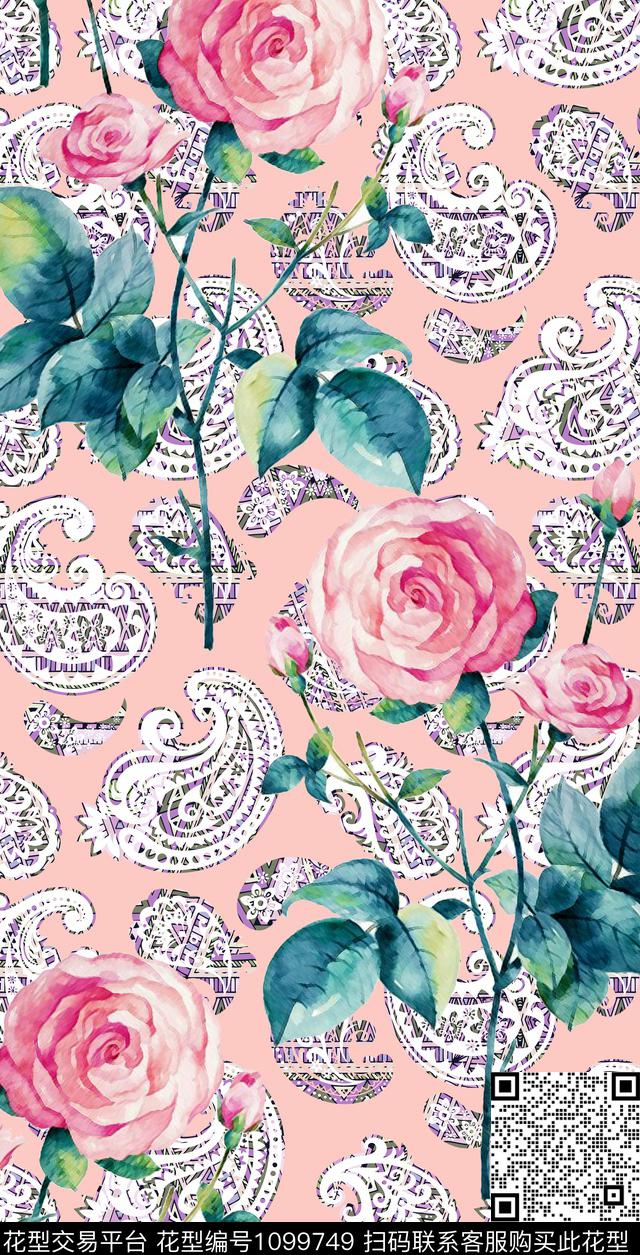 大花彩底花卉植物数码印花华亿平台下载（图片编号: 1099749） - 瓦栏（Walan）