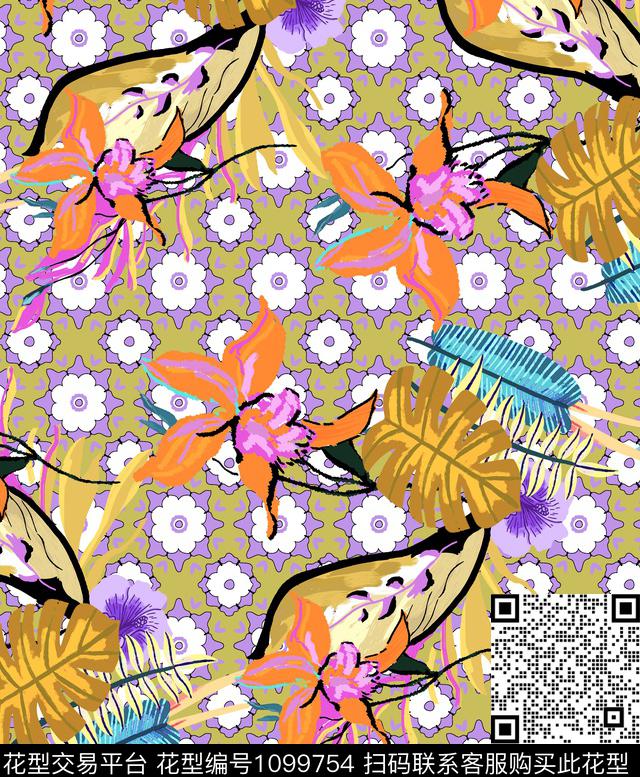 植物手绘花卉花卉数码印花华亿平台下载（图片编号: 1099754） - 瓦栏（Walan）