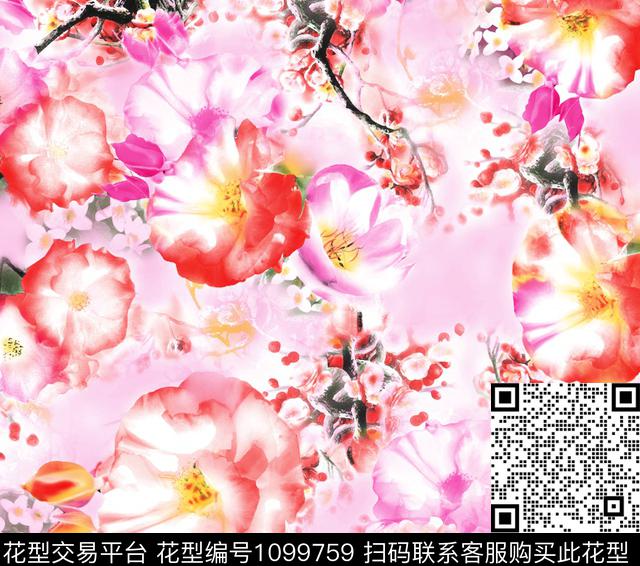 小碎花花卉粉底花传统印花华亿平台下载（图片编号: 1099759） - 瓦栏（Walan）