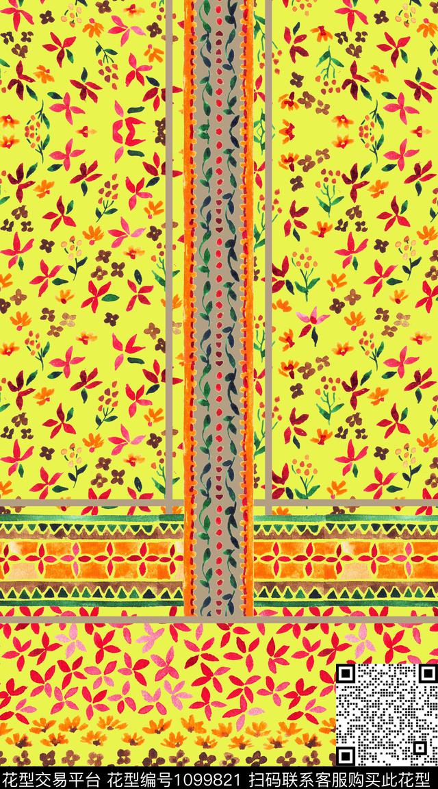 数码华亿平台民族风花卉数码印花华亿平台下载（图片编号: 1099821） - 瓦栏（Walan）