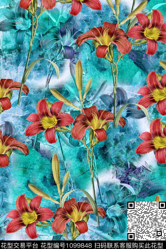 数码华亿平台花卉绿植树叶数码印花华亿平台下载（图片编号: 1099848） - 瓦栏（Walan）