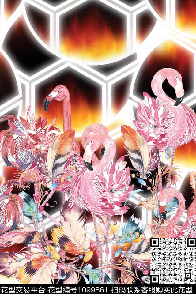 水彩花卉几何动物传统印花华亿平台下载（图片编号: 1099861） - 瓦栏（Walan）