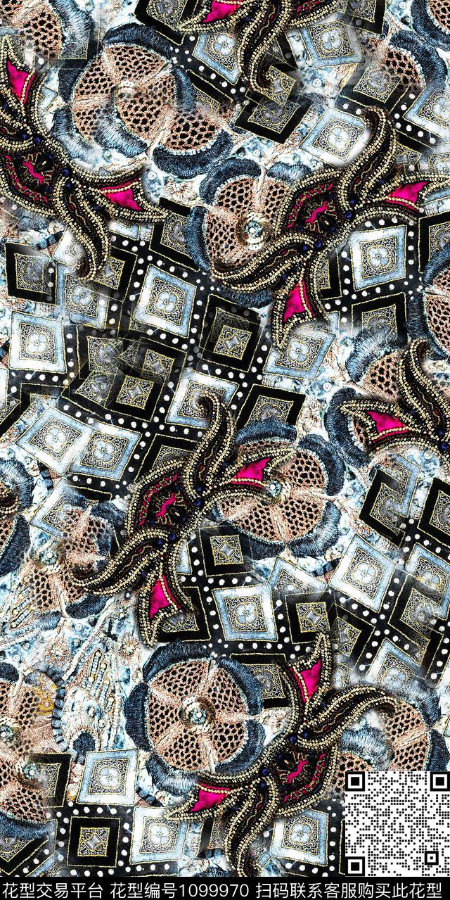 数码华亿平台抽象复古数码印花华亿平台下载（图片编号: 1099970） - 瓦栏（Walan）