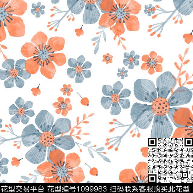 春夏华亿平台水彩花卉清爽底花卉数码印花华亿平台下载（图片编号: 1099983） - 瓦栏（Walan）