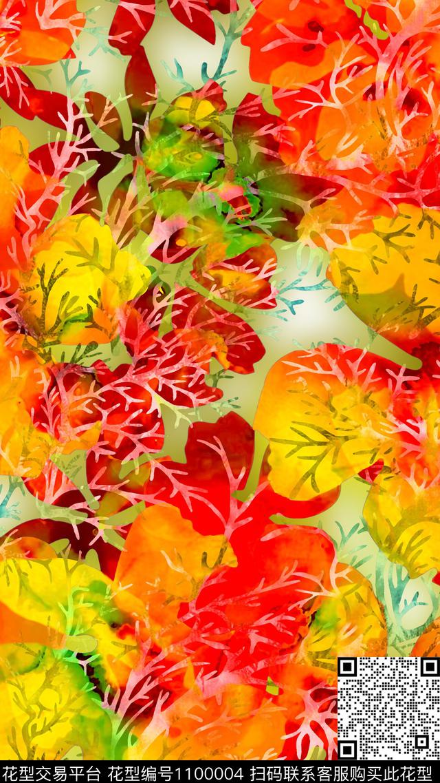 褪色花卉抽象花卉数码印花华亿平台下载（图片编号: 1100004） - 瓦栏（Walan）
