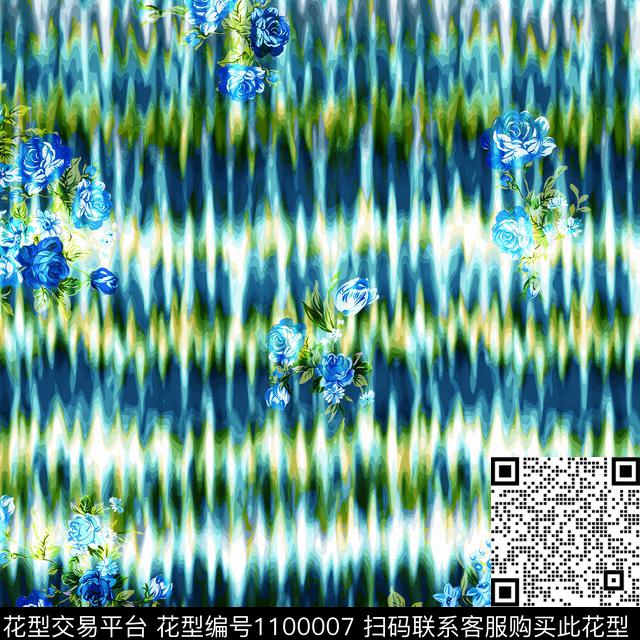 线条抽象花卉数码印花华亿平台下载（图片编号: 1100007） - 瓦栏（Walan）